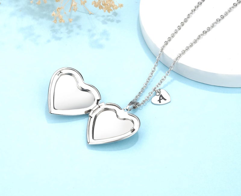 MUERDOU Locket Necklace that Holds Pictures Initial Alphabet Letter Heart Shaped Photo Memory Locket Pendant Necklace (E) - Image 4